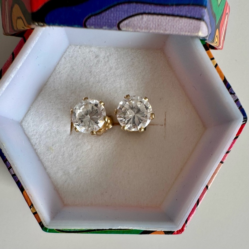 Classic CZ Studs Gold Tone Setting Gift Box